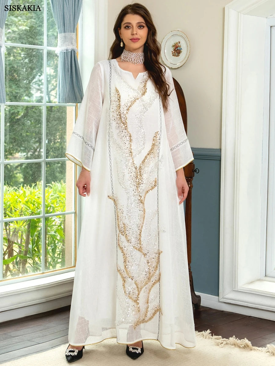 Abaya Luxury Evening Dress Woman For Party Prom Modest Fashion Mesh Sequins Embroidery New in Dresses