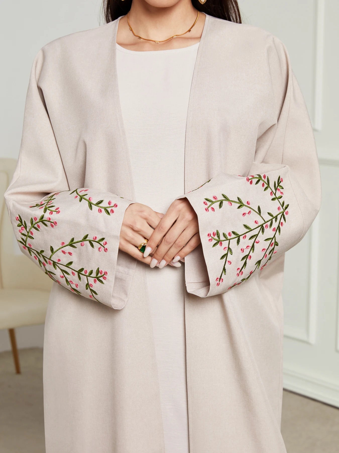 Open Kimono Abaya For Muslim Women Shalwar Kameez Jalabiya Embroidery Long Sleeve Robe