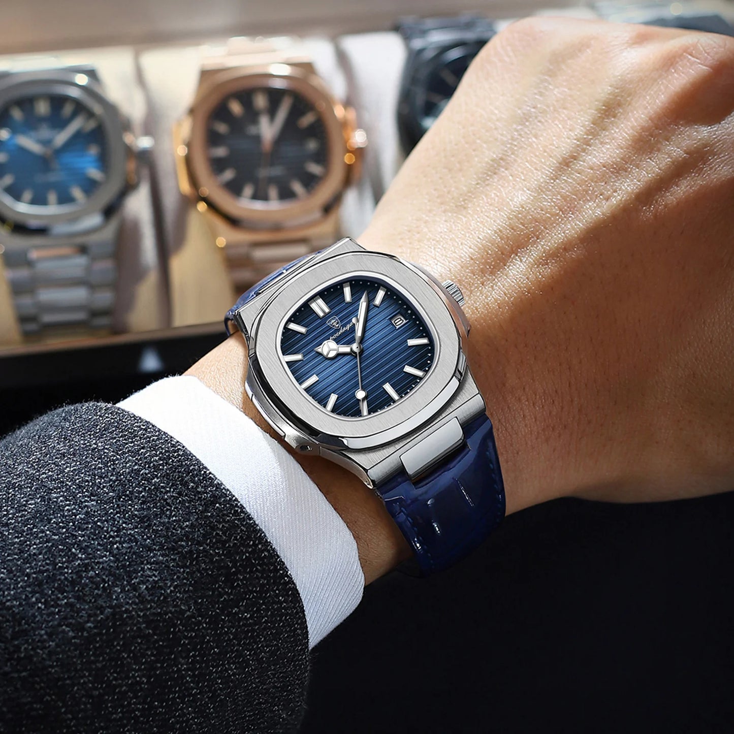 Luxury Man Wristwatch Waterproof Luminous Date Leather Men's Watches Sports Square Men Watch Casual Quartz Male Clocks