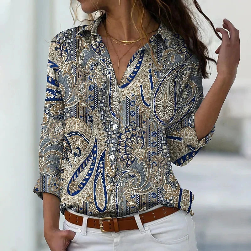 Turn-down Collar Slim Single Breasted Blouses Print Button Shirts Spring Autumn Hot Selling Fashion Women Shirt