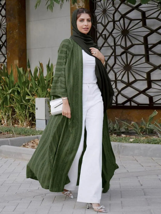 New Fashion Muslim Kimono Abaya Solid Striped Retro Ethnic Cardigan Robe Dubai Middle Eastern Saudi Arabia Eid Clothes luxury elegant