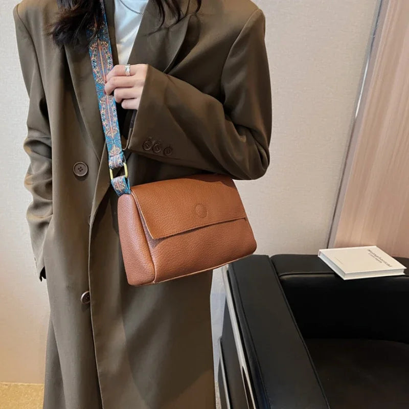 Solid Leather Tote Crossbody Bag for Women  Tend Female Simple Shoulder Side Bag Quality Female Handbags and Purses