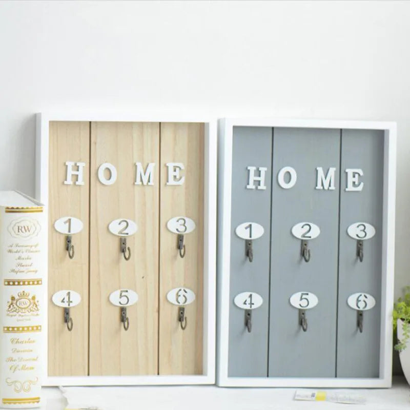 Wooden Key Holder with 6 Hooks for Hanging Keychain decorative Wall Mounted Shelf Home Sundries Organizer Living Room Decoration