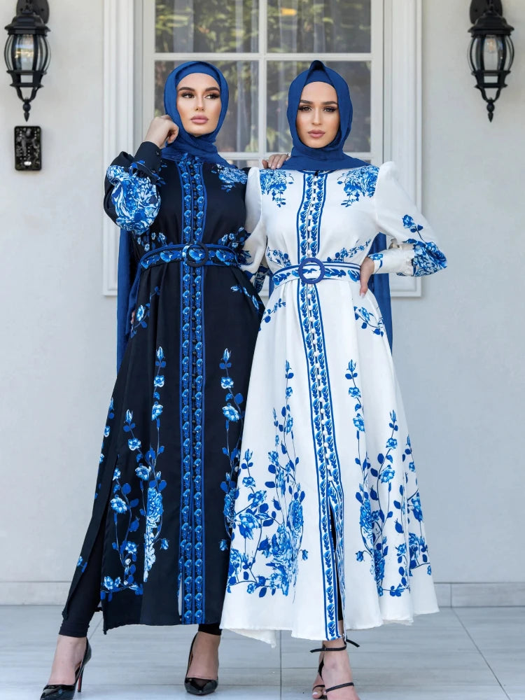 Muslim Abaya Dresses Women Elegant Diamond Wedding Evening Party Dress Lace Belted Abaya Caftan Robe