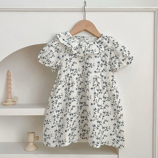 New Summer 2-6Yrs Baby Girls Princess Dress Short Sleeved Cotton Floral Printing Kids Party Dresses Children Clothing kids girls  toddlers