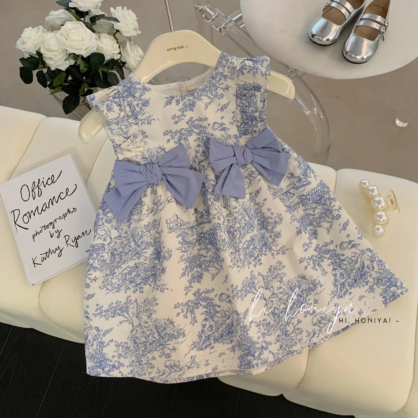 Congme Summer Girls Fashion Clothing Dress Baby Kids Korean Bow Floral Sleeveless Casual Dress Cute Princess Skirt