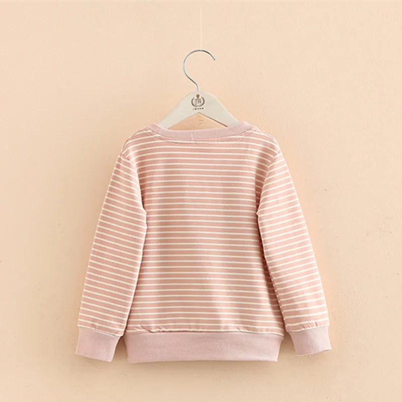 Spring Autumn Fashion 3 4 5 6 7 8 9 10 Years Children Hoodies Cotton Cartoon Striped Slim Sweatshirt For Kids Baby Girls