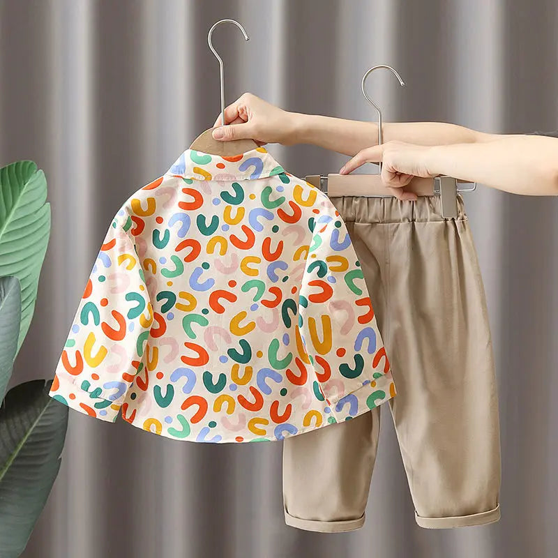 Autumn Spring Baby Boy Fashion Formal Clothing Kid Suits Set Plaid Shirt Pants 2pcs Children Clothes Sets