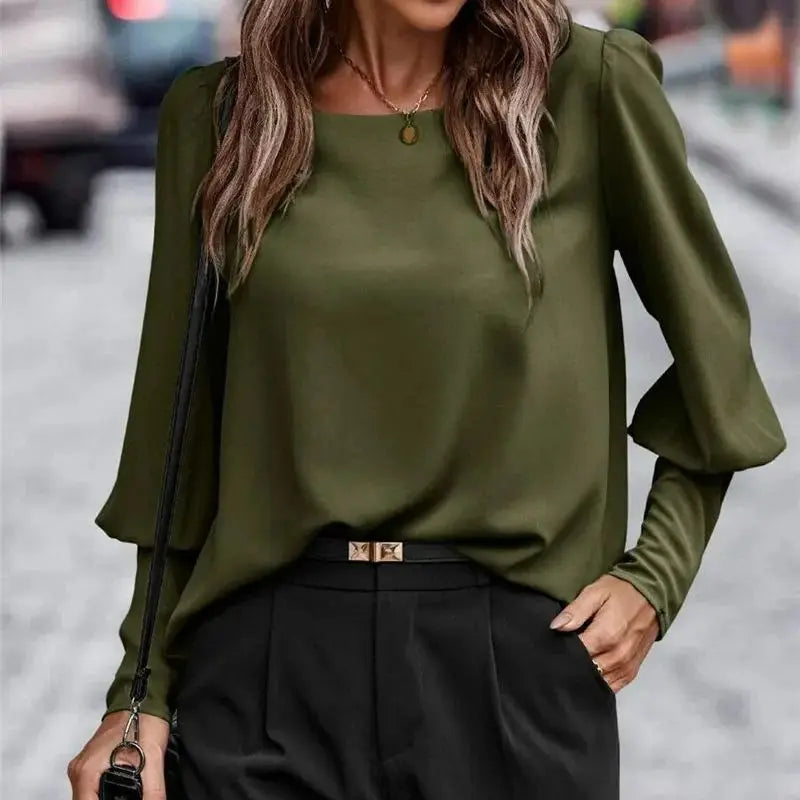 Long Sleeve O Neck Casual Women Blouse And Tops Elegant  Fall Button Clothes Solid Color Loose Shirts