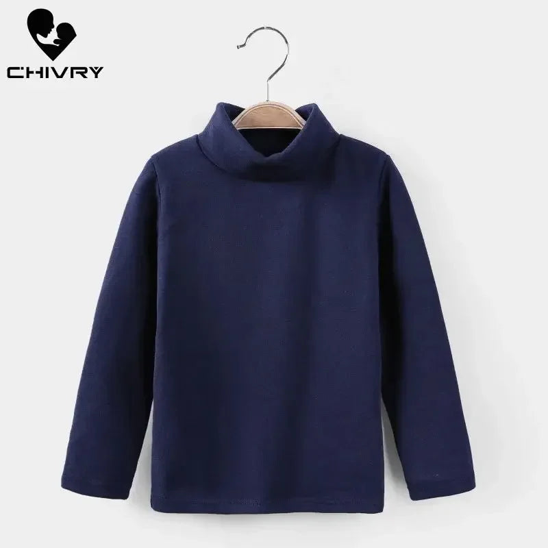 New Autumn Winter Boys Girls Kids Fashion Solid T Shirt Tops Children O-neck Long Sleeve Warm Casual T-shirts
