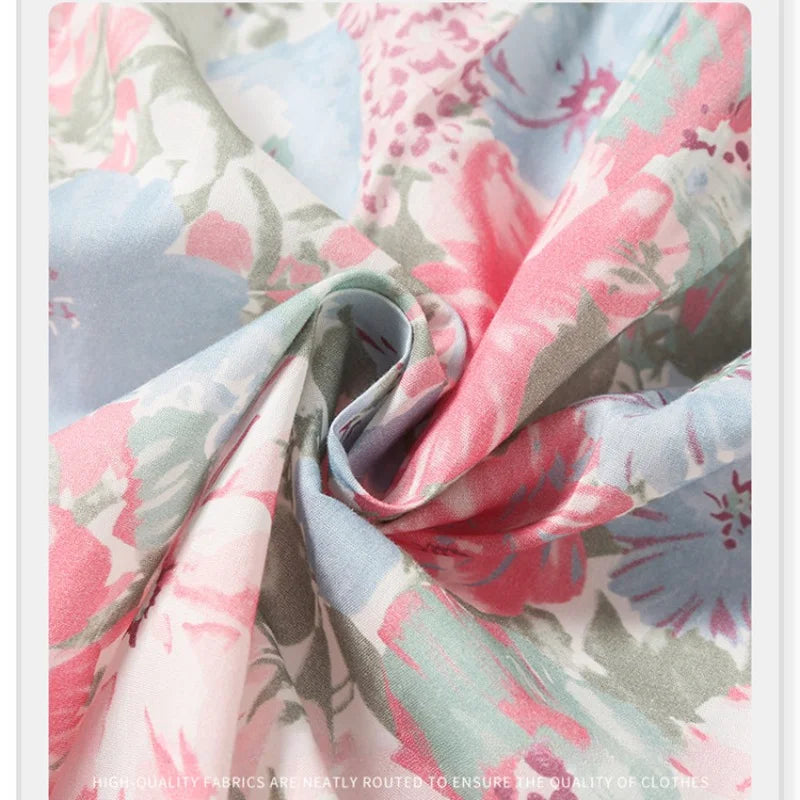 Summer Girls Printed Dress Puff Sleeve Casual Long Floral Pincess Dresses for Kids Teenage Children Clothes