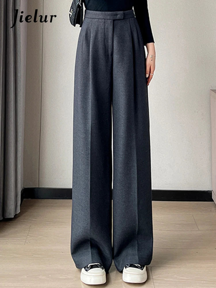 Autumn Slim High Waist Straight Women's Pants Casual Solid Color Loose Chic Female Wide Leg Pants Fashion