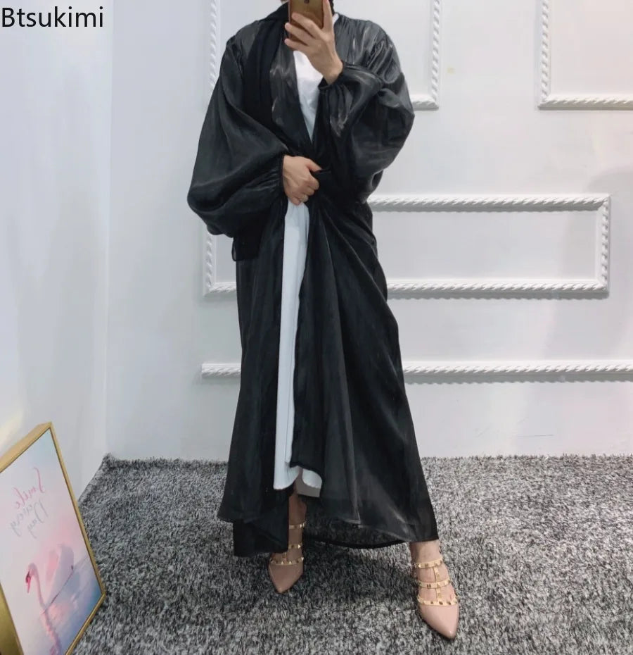 Women's Muslim Robe Cardigan Abaya Long Dress Shiny Dress Kaftan Jalabiya Islam Women Clothes