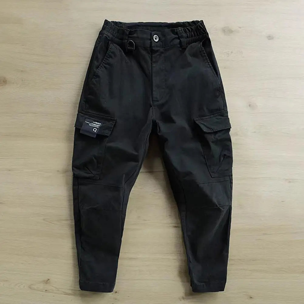 Retro Cargo Pants Elastic Waist Men's Versatile Trend Loose Bunched Foot Pants Men's Multi Pockets Brand High-end Casual Pants