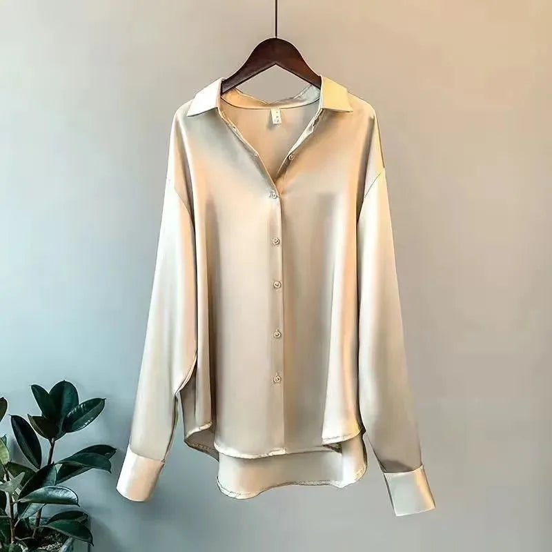 Long Sleeved Satin Fashionable Temperament Casual Comfortable Niche Top Vintage Shirt