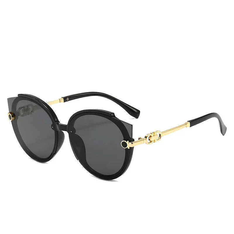 New Vintage Cat Eye Round Sunglasses Women's Korean Version Metal Rimless Gradient Sun Glasses Luxury Shades UV400 очки