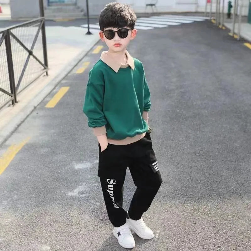 Spring Autumn Tracksuit Suit Child Baby Boy Clothing Polo T-shirt + Pants 2Pcs for Kids Children Sets 4 6 8 10 12 Year