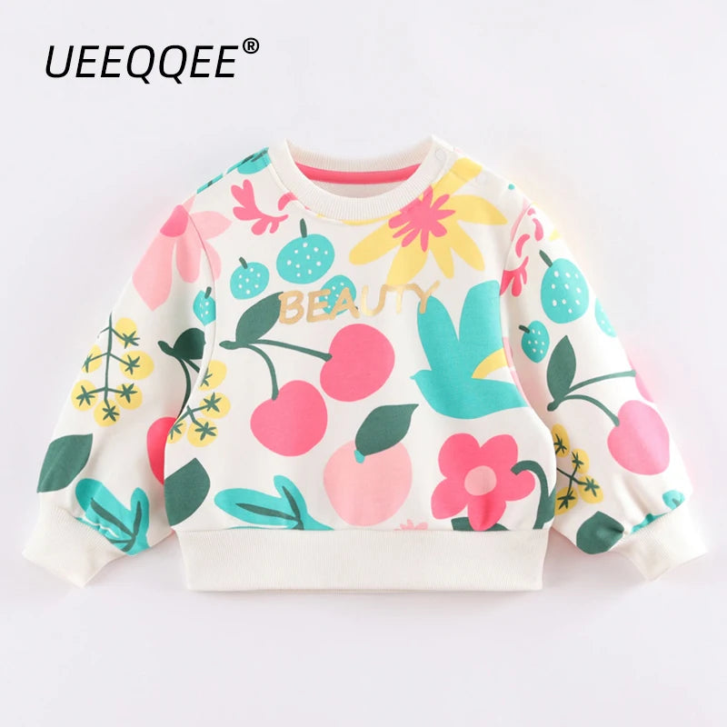 Cotton Floral Print  Spring Autumn New Children Sweatshirts Girls Casual Pullover Toddler Wear Tops Kids Clothing For 1-8Y
