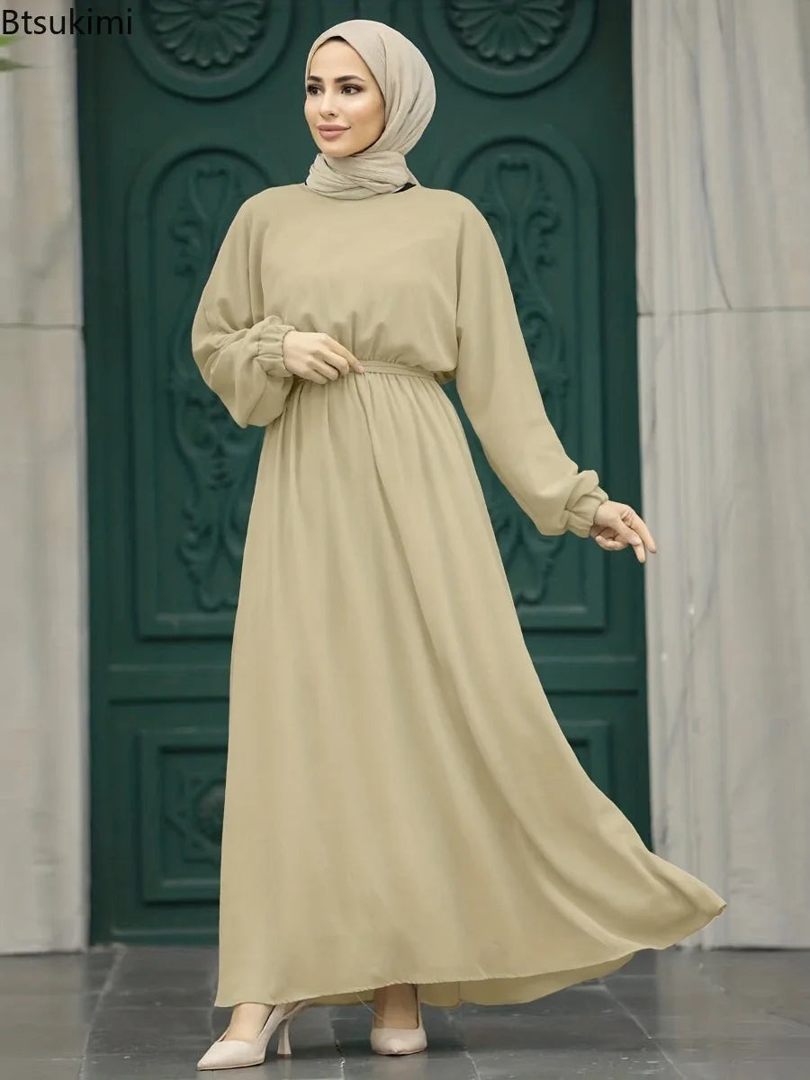 Eid Solid Color Abaya Muslim Maxi Dress for Women Dubai Turkey Kaftan Hijab Dresses Ramadan Abayas Jilbab Arab Modest Robe Femme