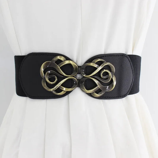 Elastic Wide Belt Golden Buckle Waist Belt Vintage 65cm Waistband Dress Coat Sweater Decorative Waist Seal Stretch