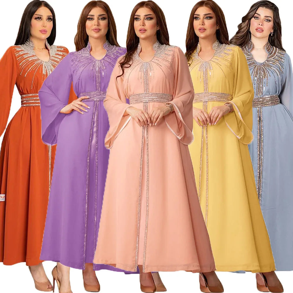 Luxury Abaya Diamonds Muslim Elegant Women Dresses