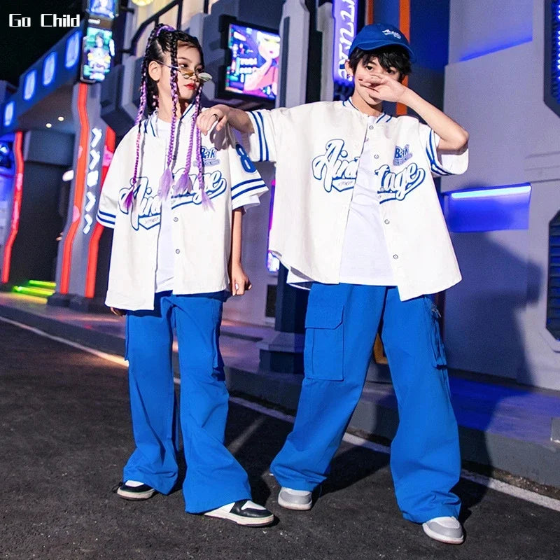 Girls Hip Hop Cool Shirt Costumes Boys Street Dance Cargo Pants Child Baseball Jacket Streetwear Kids Jazz Joggers Clothes Sets