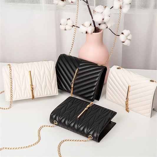 New Women Pu Leather Trend  Crossbody Bag Fashion V Pattern Lattice Small Shoulder Bag White Black Travel Crossbody Bags luxury elegant