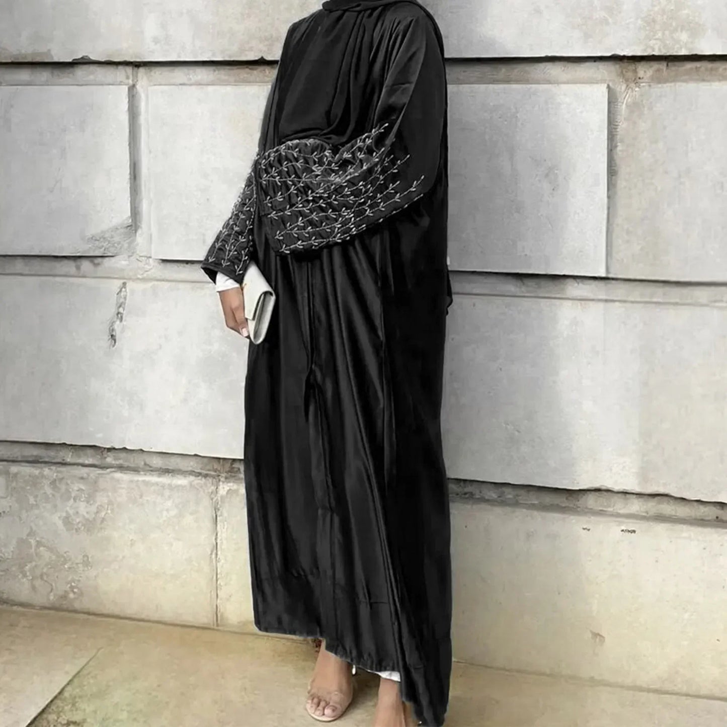 Open Abaya Kimono Party Kaftan Beaded Muslim Hijab Dress Solid Abayas for Women Islam Modest Outfit