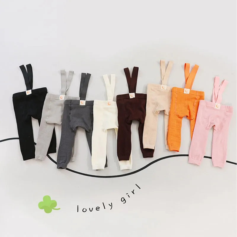 Spring Fashion Boy Baby Solid High Waist Overalls Girl Children Cotton Leggings Infant Casual Suspenders Pants Kid Trousers