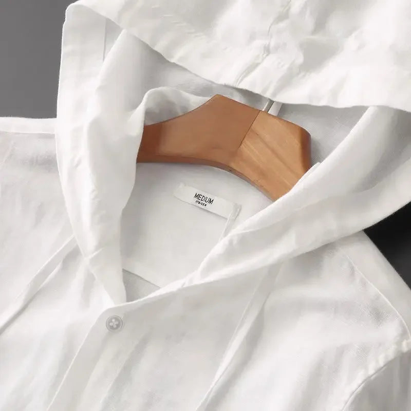 Hooded Long Sleeve Cotton Shirt Man High Street Loose Casual Button All-match Cardigan Q14