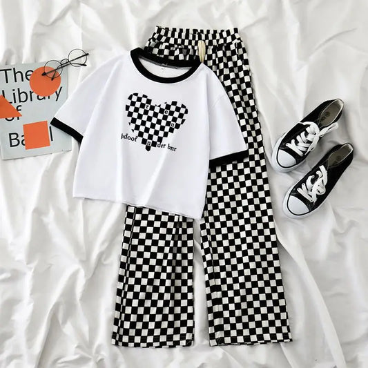 Summer teens Girls Clothes Print Sets Outfits Kids Short Sleeve T-shirt + Long Pants Child tracksuit 2PCS 6 8 10 12  Year