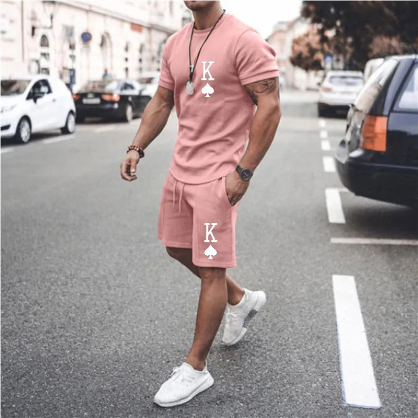 Summer Men’s T-Shirt Set Spades King 3D Print Short Sleeve+Sports Shorts 2Piece Suits Men’s Sportswear O-Neck Oversized Outfits