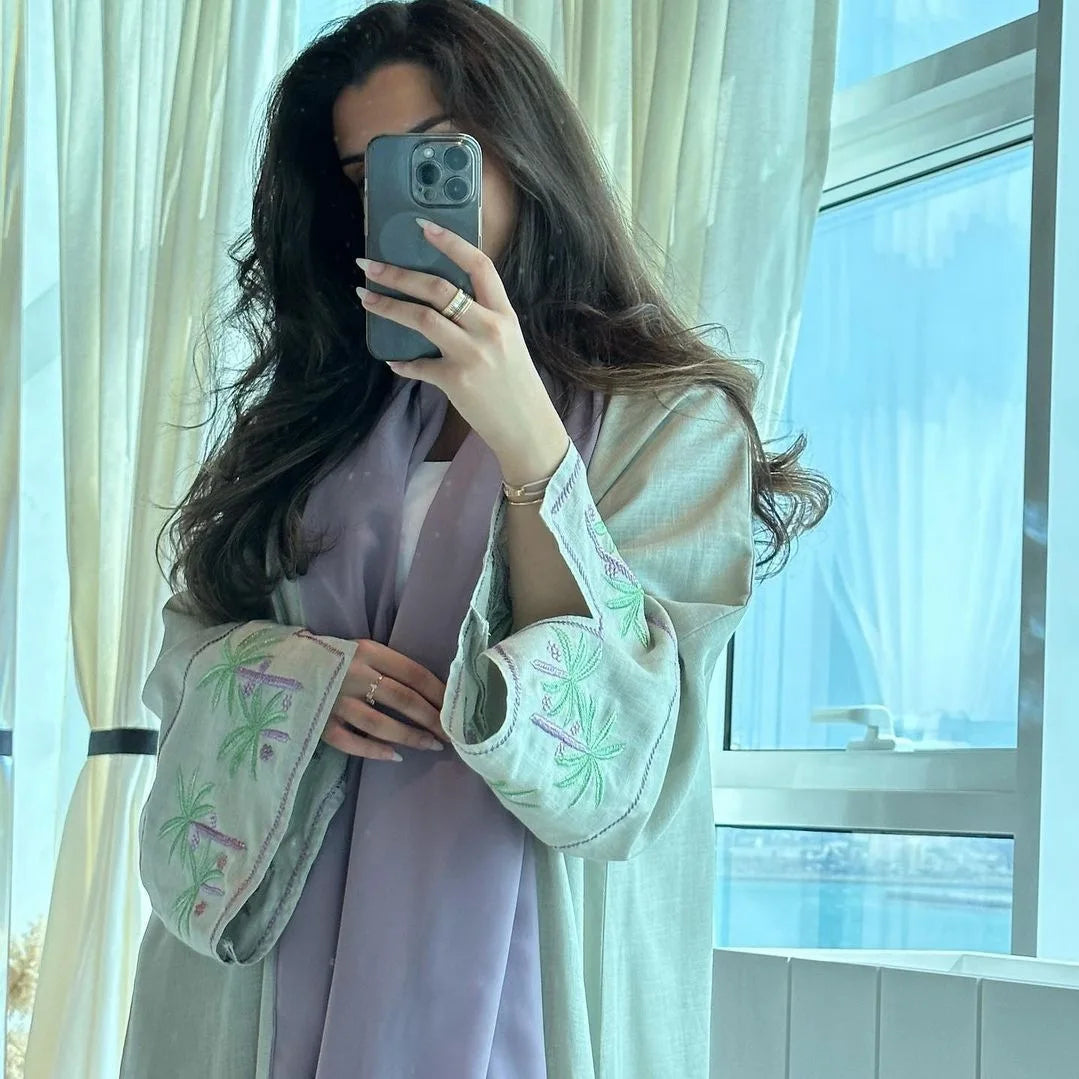 Muslim Cardigan Embroidery Abaya Robe Loose Women's Wear Coat For Slight Green Women Clothing