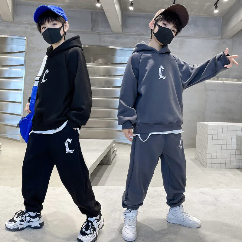 Spring Autumn Kids Clothes Boy 2Pcs Sets Sports Suit Children Tracksuit Boys Long Sleeve Letter Hoodies Pant Suit for Boy 5-15Y