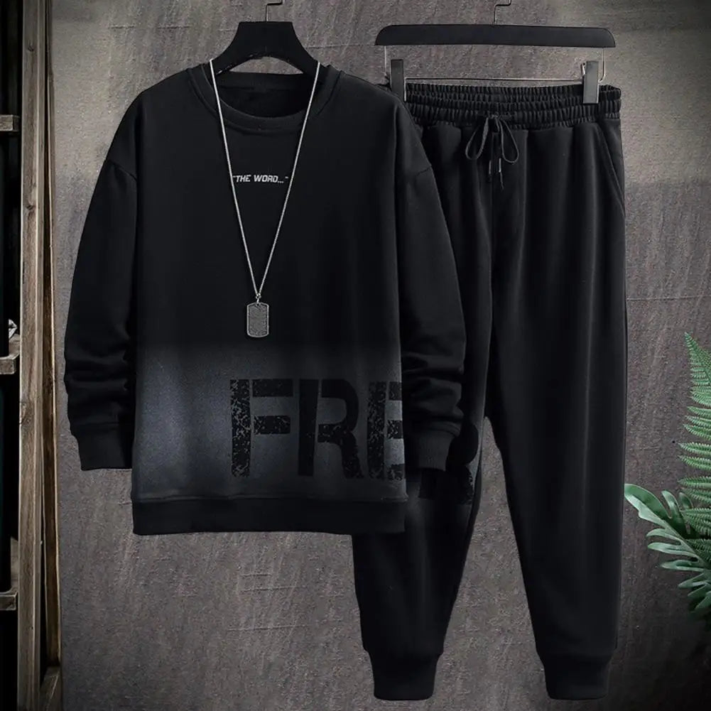 Leisurewear Set Round Neck Long Sleeve Tracksuit Letter Print Gradient Color Tracksuit Set with O Neck for Sport