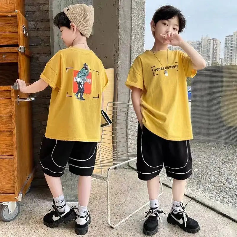 Kids  2Pcs/Sets Tracksuits Children Clothes Summer Cotton  Baby teenage boy Clothing Boys Casual T-Shirt Shorts