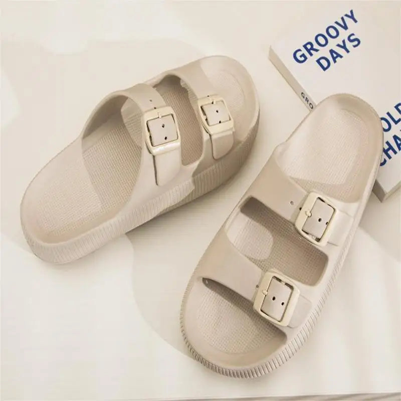 Feslishoet Women Platform Double Button Sandals Swimming Pool Gym House Shower Quickdrying Opentoed Slippers Indoor Shoes