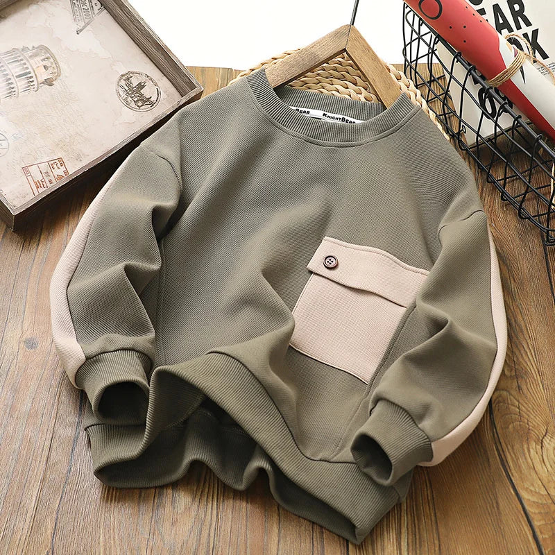 New Autumn Sweatshirt Boys Patchwork Cotton Pullover Fashion Clothes Tops Spring Big Kids Long Sleeves Coats Fall 4-14 Year