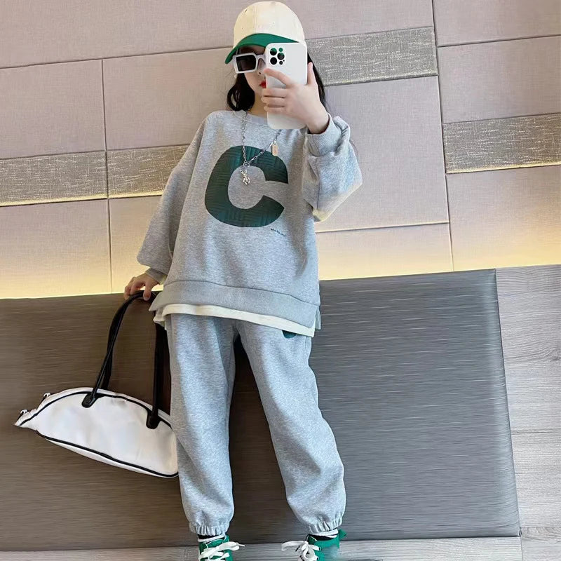 Autumn Girls' Spring Wear Sweater Set  New Medium and Big Children's Leisure Clothing Suit Girls' Fashion Kids Sports Set