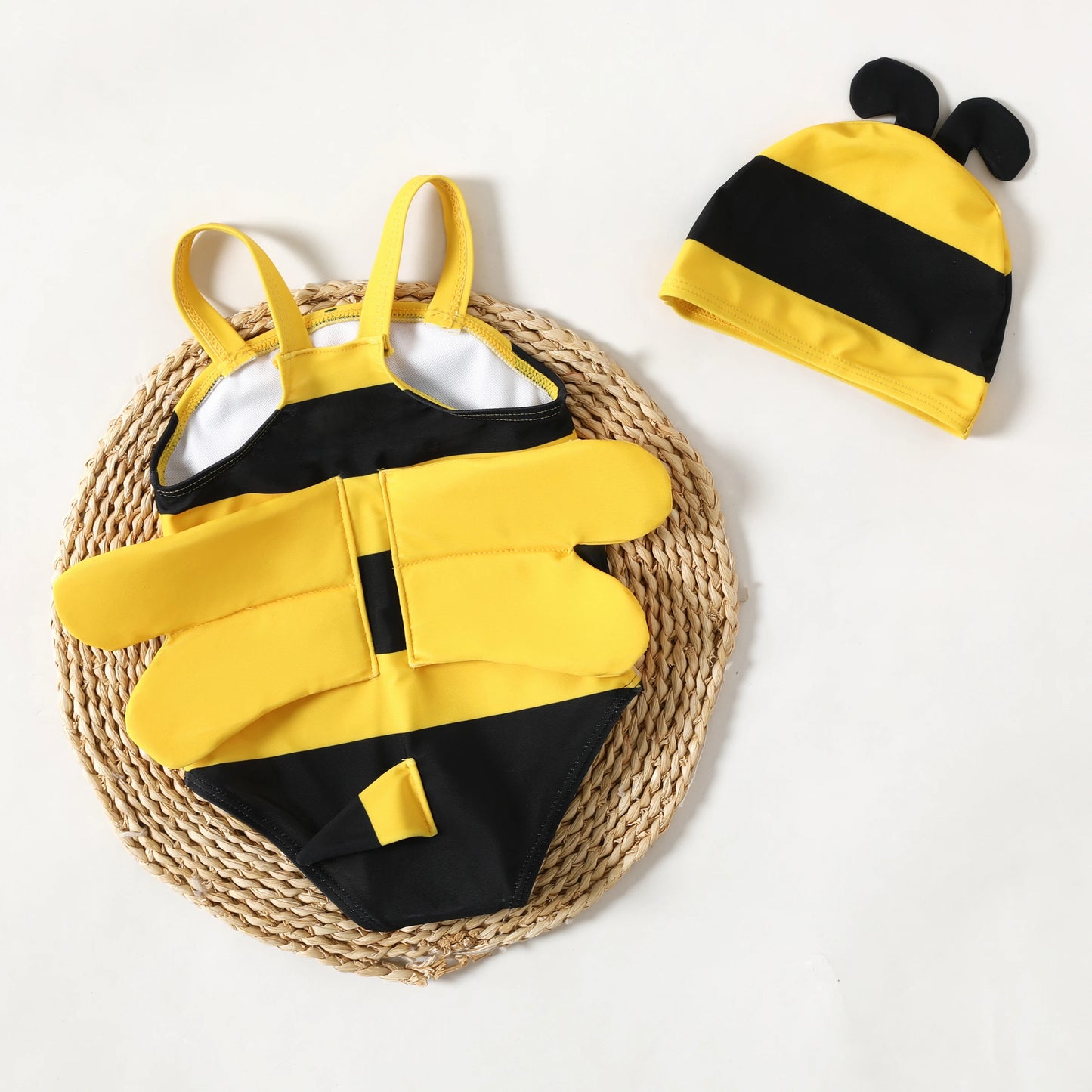 Childlike 3D Honeybee Swimwear Set for Baby Girls