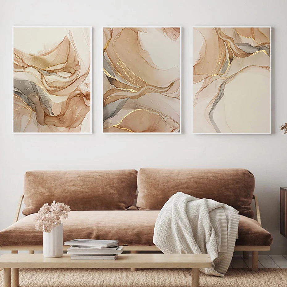 Modern Abstract Beige Gold Marble Posters Luxury Wall Art Canvas Painting Print Pictures Living Room Interior Home Decoration