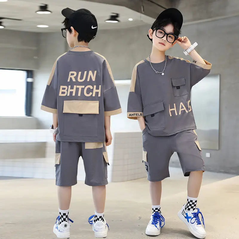 New Boys Clothing Sets Summer Kids Boys Suit T-shirt + Shorts 2 Pieces Suit Kids Teenage Outfits