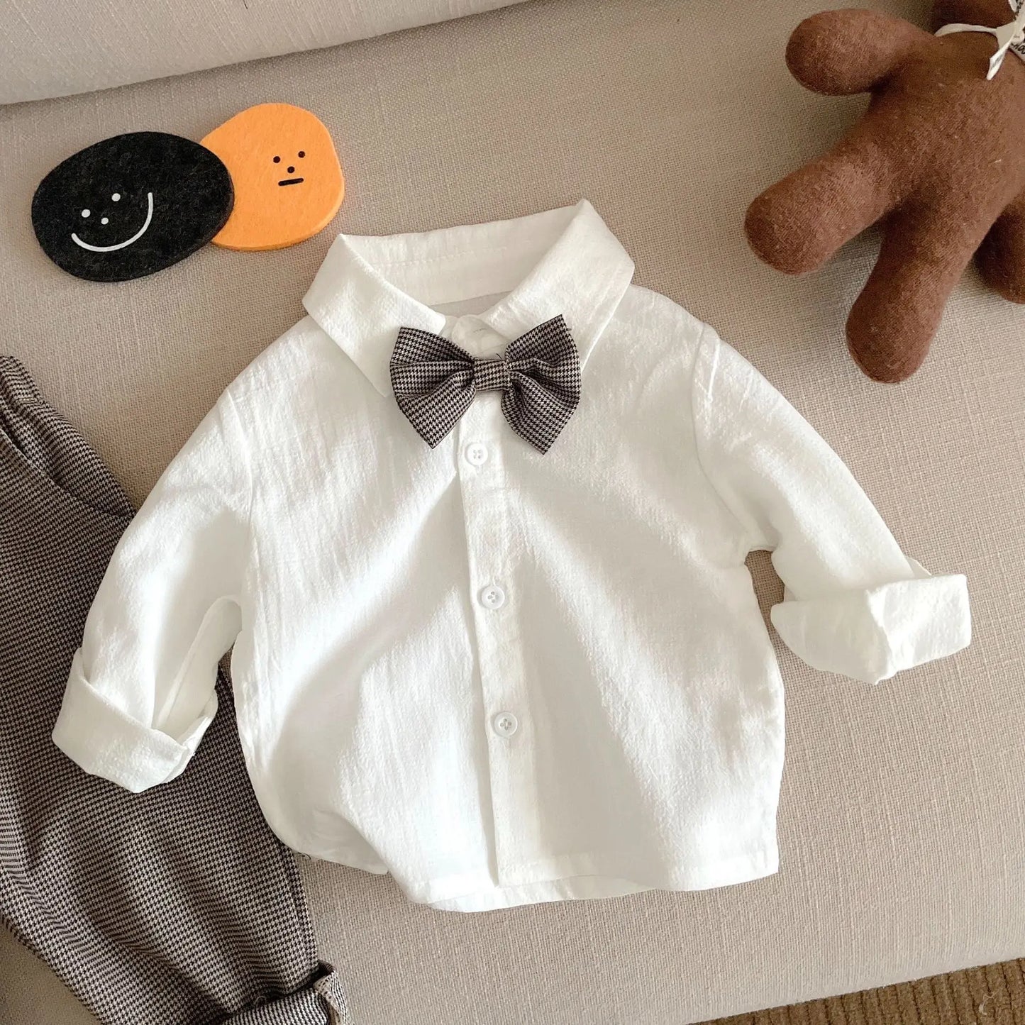 Baby boy clothes 0-4Y spring and autumn fashion baby gentleman dress suit boy one year old dress shirt + bib baby 2-piece set