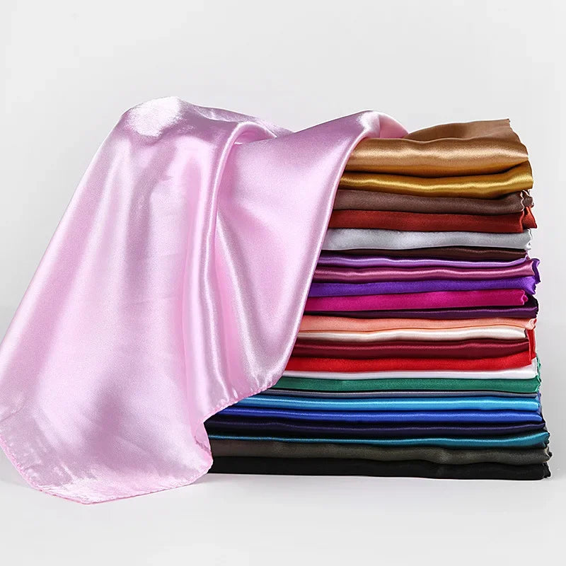 Hijab Scarves For Women Silk Satin Hair Scarf Female Solid Colors Kerchief 90*90cm Square Shawls Neck Scarfs For Ladies