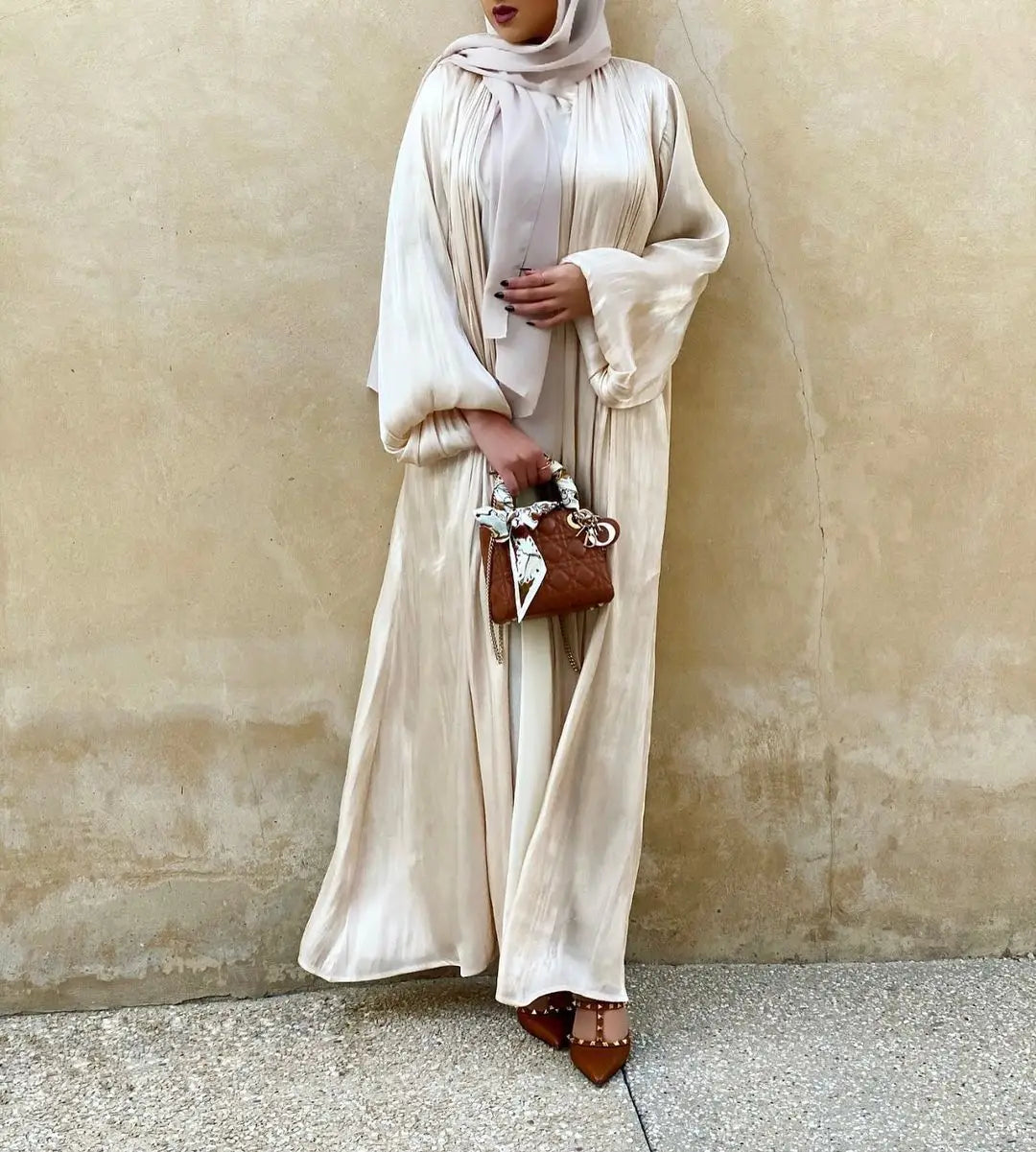 Eid Open Abaya Summer Dubai Muslim Hijab Dress Bubble Sleeve  Turkey Abayas for Women Islamic Clothing Kimono Femme Musulmane