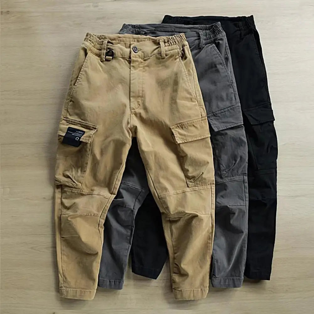 Retro Cargo Pants Elastic Waist Men's Versatile Trend Loose Bunched Foot Pants Men's Multi Pockets Brand High-end Casual Pants