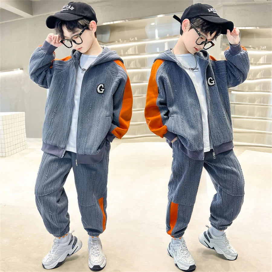 Spring Autumn Children Casual Clothes Suit big Boys Zipper Jacket + Pants 2pcs/sets Kids Toddler Suit Teen Tracksuits