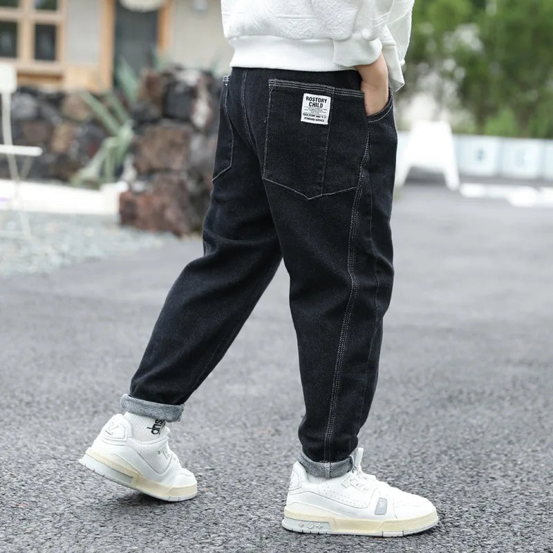 Boys 3-14 Years Jeans Kids Blue Fashion Plain Pants Denim Trousers Kids Clothes