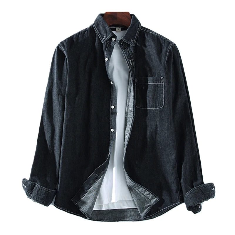 New Men's Casual Denim Shirt Fashion Casual Cotton Slim Fit Cowboy Long Sleeve Shirt Male Brand Clothes