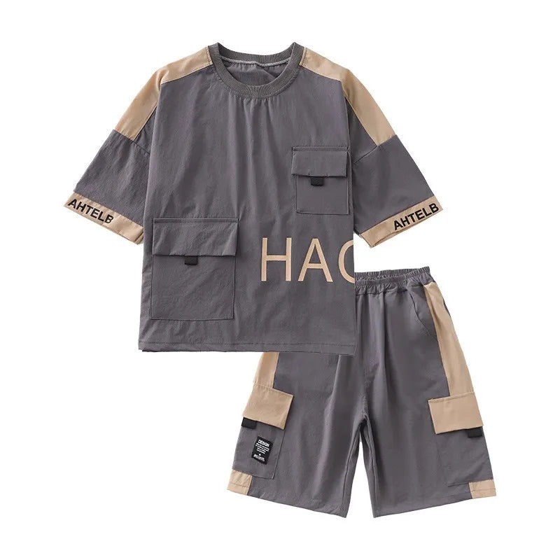 Fashion Sport Suits Kids Clothes Summer Clothes Print Boys T-Shirt + Shorts 2Pcs Set Boys Clothing 4 6 8 10 12 14 Years